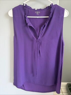 LOFT Purple Sleeveless Tie-Neck Blouse
